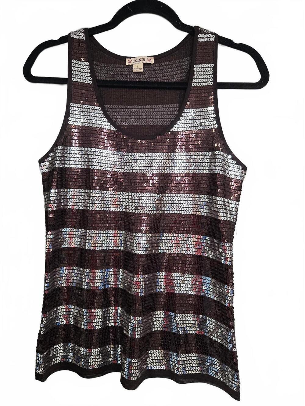 XXS Sleeveless Sequin Striped Tank Top Size L